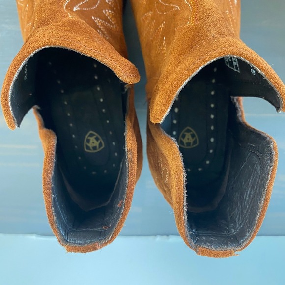 Ariat Women Dixon Western Suede Leather Ankle Boots Size 8.5B Cognac Cowgirl NEW - Picture 8 of 9